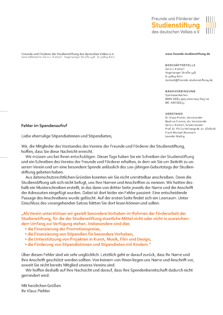 Fehler im Spendenaufruf